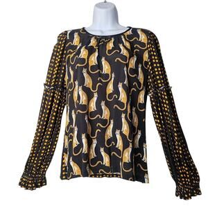 Blank‎ London Cheetah Print Top S Black Gold Long Sleeve Boho Animal Blouse